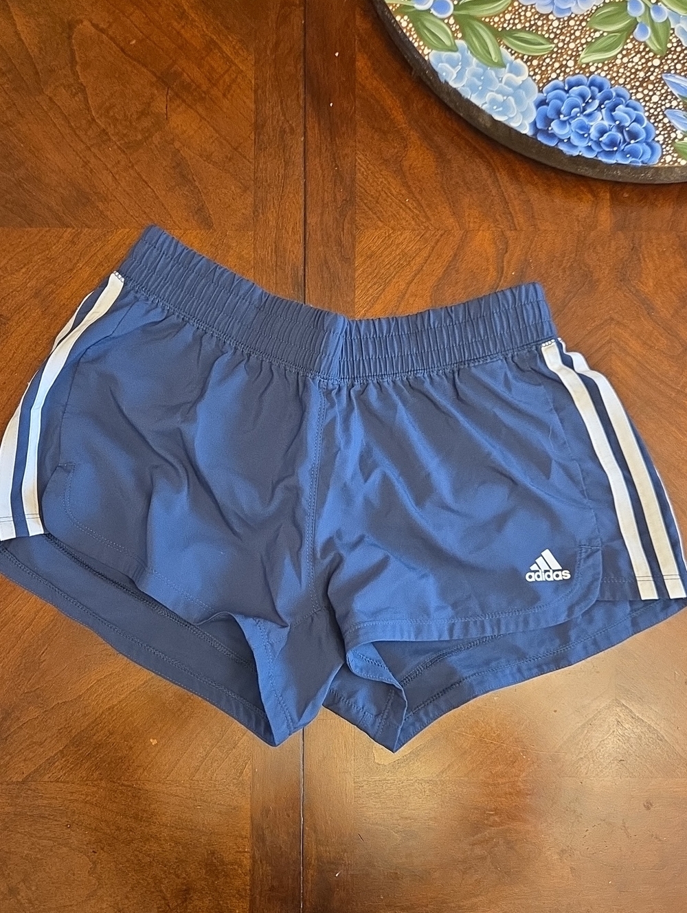 adidas Women's Blue Athletic Shorts with White Three Stripes